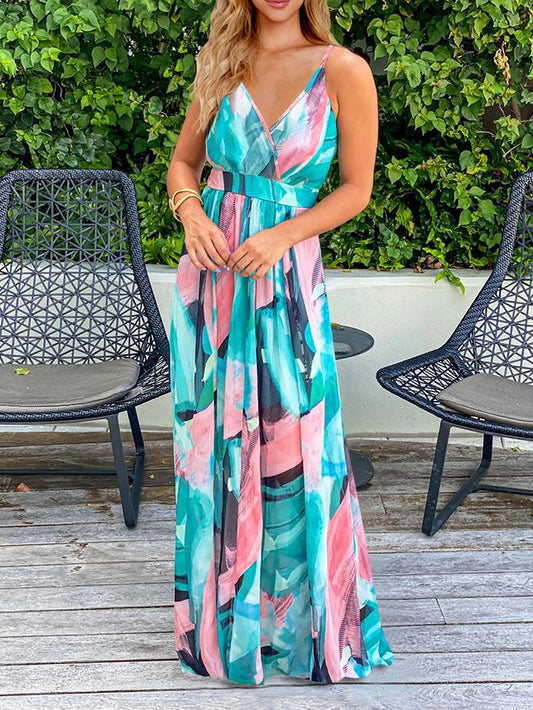 Bohemian Color Block Sling Dress - Maxi Dresses - INS | Online Fashion Free Shipping Clothing, Dresses, Tops, Shoes - 21/06/2021 - 30-40 - color-blue