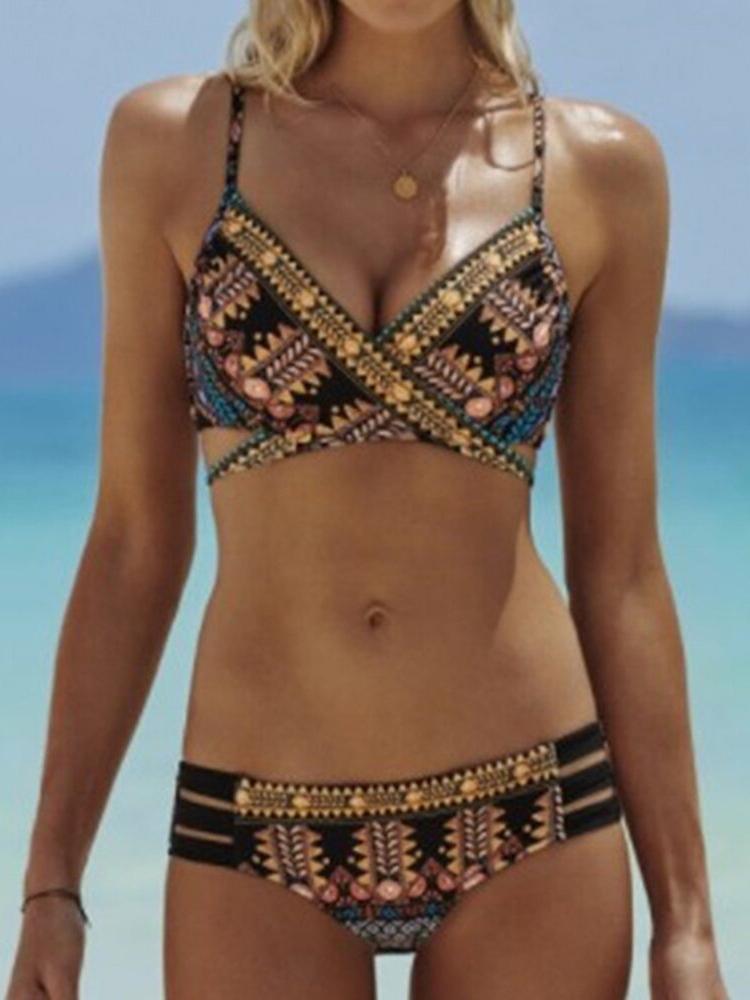 Boho Geometric Print Bikini Set - Bikinis - INS | Online Fashion Free Shipping Clothing, Dresses, Tops, Shoes - 16/03/2021 - Beach - Bikini