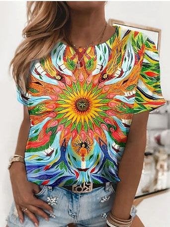 Bright Abstract Print Round Neck T-shirt - T-shirts - INS | Online Fashion Free Shipping Clothing, Dresses, Tops, Shoes - 04/06/2021 - Color_Blue - LXQ