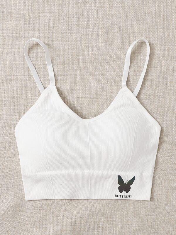 Butterfly Print Ribbed Bralette - INS | Online Fashion Free Shipping Clothing, Dresses, Tops, Shoes