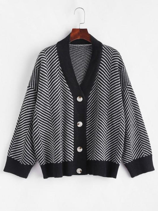 Button Up Stripes Oversized Cardigan - INS | Online Fashion Free Shipping Clothing, Dresses, Tops, Shoes