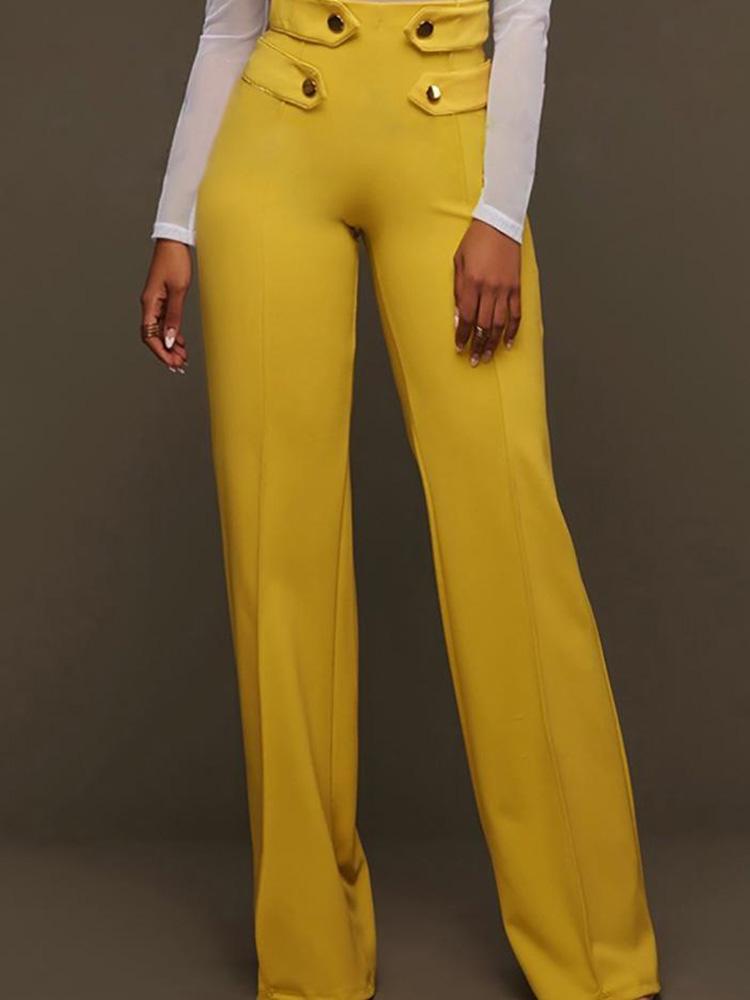 Buttoned High Waist Wide Leg Tailored Pants - Pants - INS | Online Fashion Free Shipping Clothing, Dresses, Tops, Shoes - 04/05/2021 - Category_Pants - Color_Yellow
