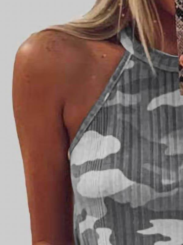 Camouflage Print Sleeveless Halter Vest - Tank Tops - INS | Online Fashion Free Shipping Clothing, Dresses, Tops, Shoes - 04/06/2021 - Color_Gray - Color_Green