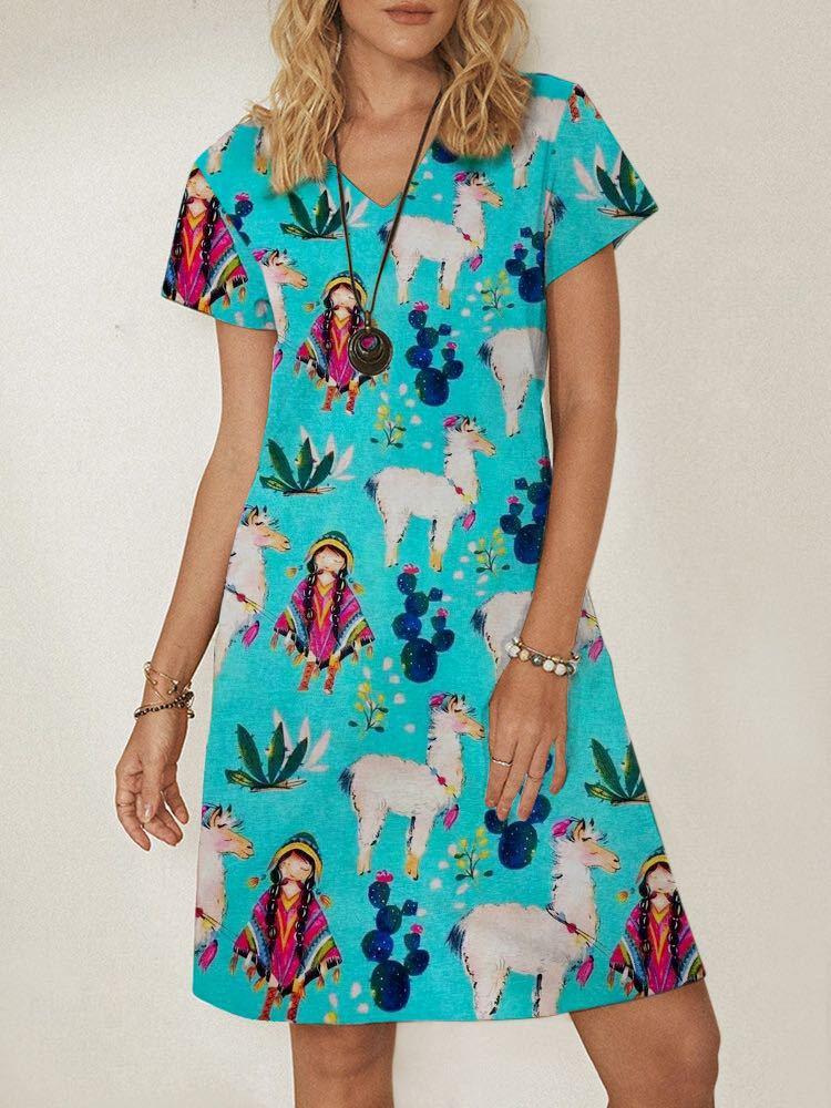 Cartoon Animal Casual Short Sleeve Round Neck Dress - Mini Dresses - INS | Online Fashion Free Shipping Clothing, Dresses, Tops, Shoes - 19/06/2021 - 20-30 - Category_Mini Dresses