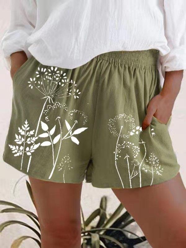 Casual Dandelion Print Elasticated High-waist Shorts - Shorts - INS | Online Fashion Free Shipping Clothing, Dresses, Tops, Shoes - 10-20 - 25/06/2021 - Bottoms