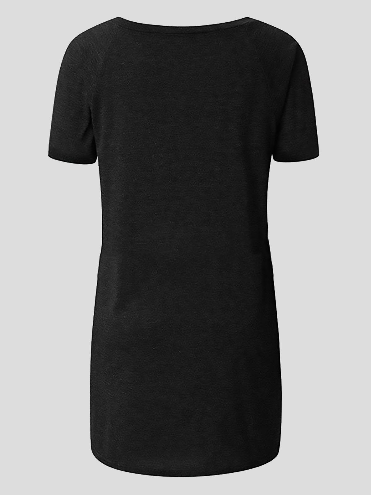 Casual Dandelion Print Short-sleeved V-neck T-shirt - T-shirts - INS | Online Fashion Free Shipping Clothing, Dresses, Tops, Shoes - 10-20 - 14/07/2021 - color-black
