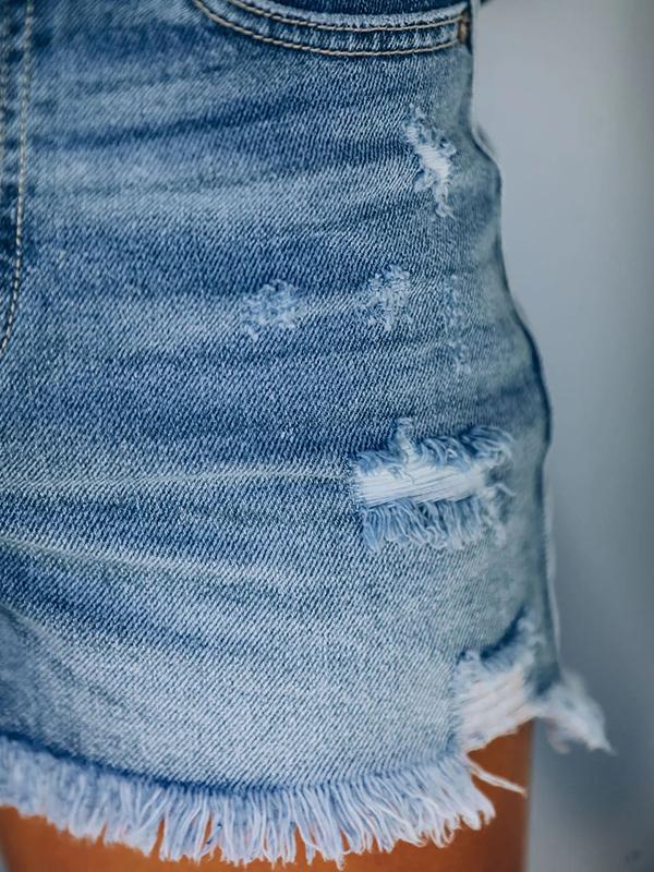 Casual Denim Shorts With Ripped Fringe Pockets - Denim Shorts - INS | Online Fashion Free Shipping Clothing, Dresses, Tops, Shoes - 21/04/2021 - Category_Denim Shorts - Color_Blue