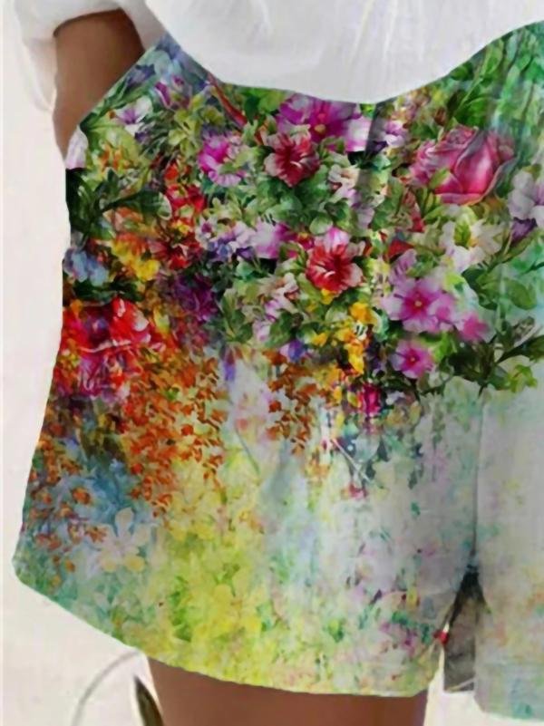 Casual Floral Print Pocket Shorts - Shorts - INS | Online Fashion Free Shipping Clothing, Dresses, Tops, Shoes - 11/06/2021 - Bottoms - Color_Blue
