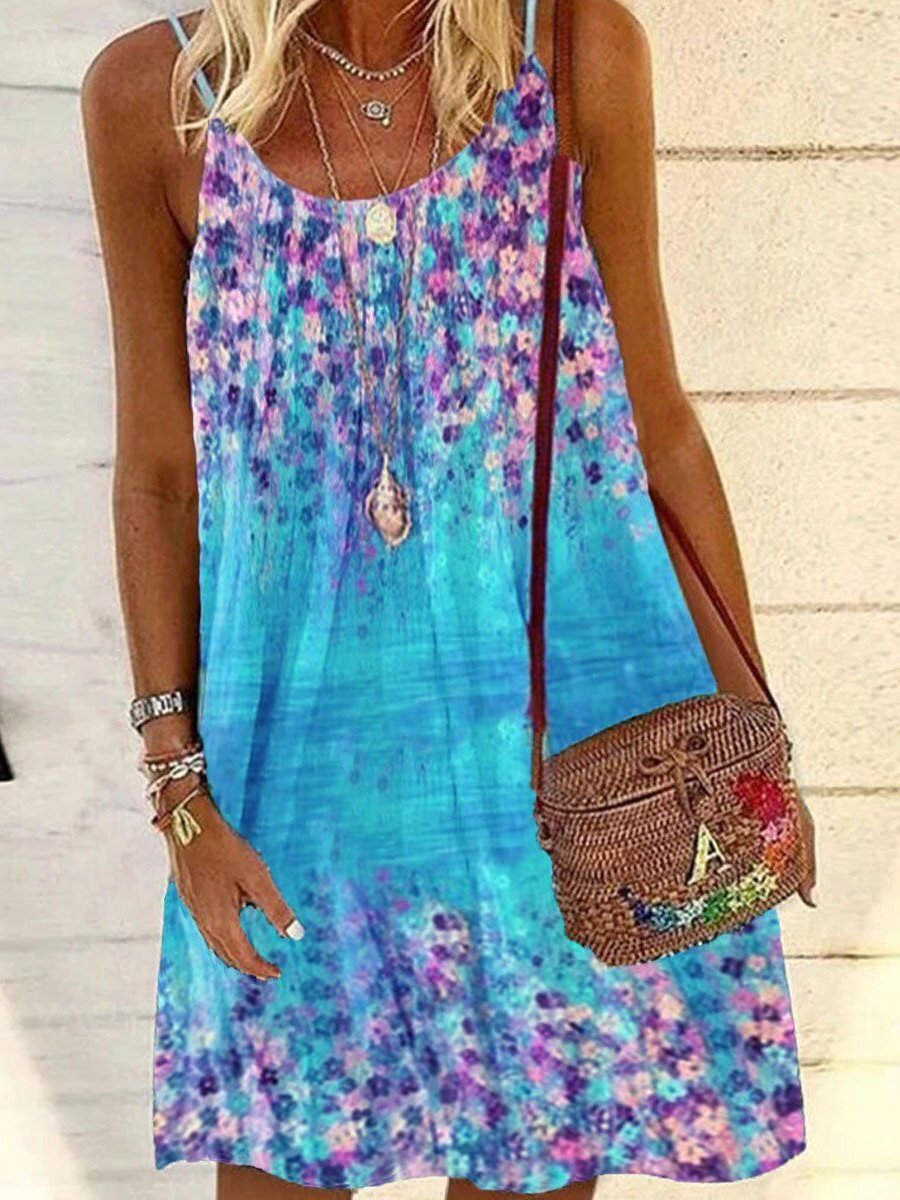 Casual Floral Print Sleeveless Sling Mini Skirt - Mini Dresses - INS | Online Fashion Free Shipping Clothing, Dresses, Tops, Shoes - 02/06/2021 - Color_Blue - DRE2106021159