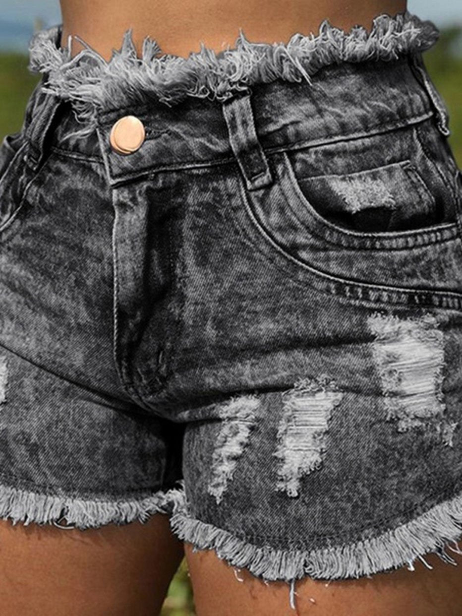Casual Frayed Ripped Pocket Denim Shorts - Denim Shorts - INS | Online Fashion Free Shipping Clothing, Dresses, Tops, Shoes - 08/07/2021 - 20-30 - Bottom