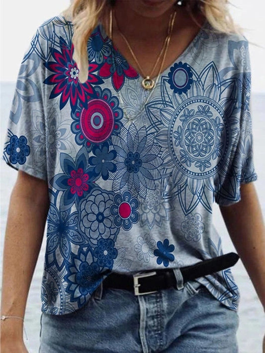 Casual Graphic Print V-neck T-shirt - T-shirts - INS | Online Fashion Free Shipping Clothing, Dresses, Tops, Shoes - 08/06/2021 - Color_Gray - Size_2XL