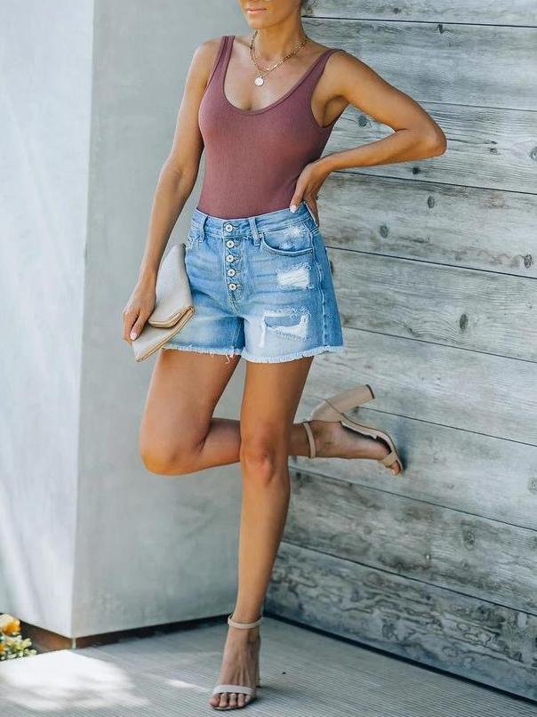 Casual High Waist Straight-leg Denim Shorts - Shorts - INS | Online Fashion Free Shipping Clothing, Dresses, Tops, Shoes - 19/07/2021 - 20-30 - Bottoms
