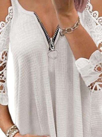 Casual Hollow Lace Sleeve Off-shoulder Sling Top - T-shirts - INS | Online Fashion Free Shipping Clothing, Dresses, Tops, Shoes - 31/05/2021 - Color_Black - Color_Red