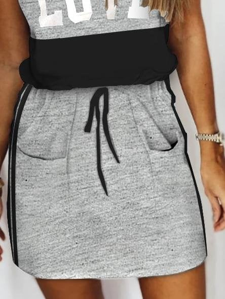 Casual Lace-up Letter Print Drawstring Dress - Mini Dresses - INS | Online Fashion Free Shipping Clothing, Dresses, Tops, Shoes - 09/06/2021 - Category_Mini Dresses - Color_Gray