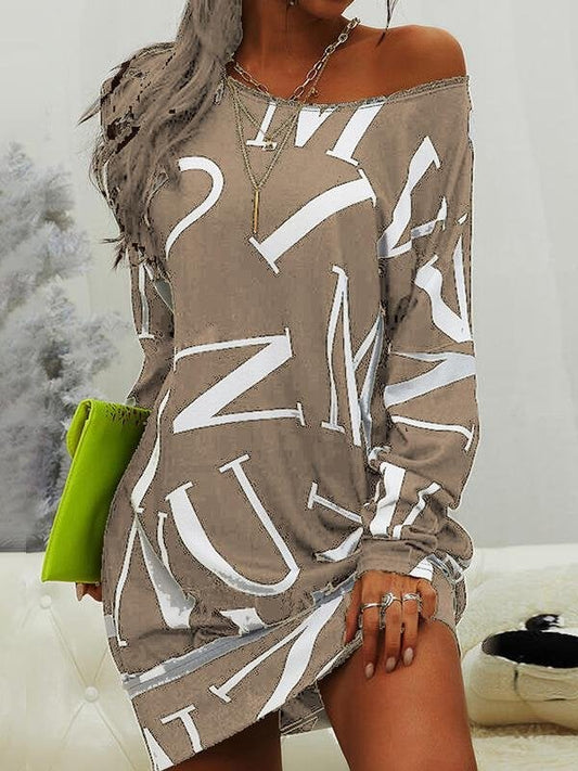 Casual Long Sleeve Letter Print Round Neck Dress - Mini Dresses - INS | Online Fashion Free Shipping Clothing, Dresses, Tops, Shoes - 03/06/2021 - Color_Black - Color_Blue