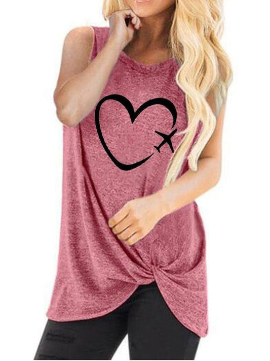Casual Love Print Round Neck Sleeveless T-shirt - Tank Tops - INS | Online Fashion Free Shipping Clothing, Dresses, Tops, Shoes - 18/05/2021 - Color_Blue - Color_Light Green