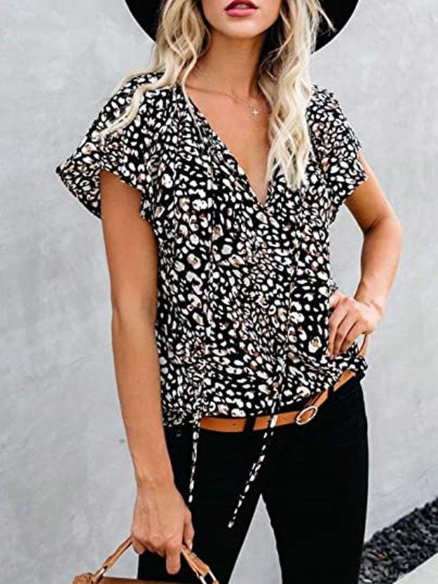 Casual Short-sleeved Loose Printed V-neck Shirt - Blouses - INS | Online Fashion Free Shipping Clothing, Dresses, Tops, Shoes - 10-20 - 18/06/2021 - BLO2106180120