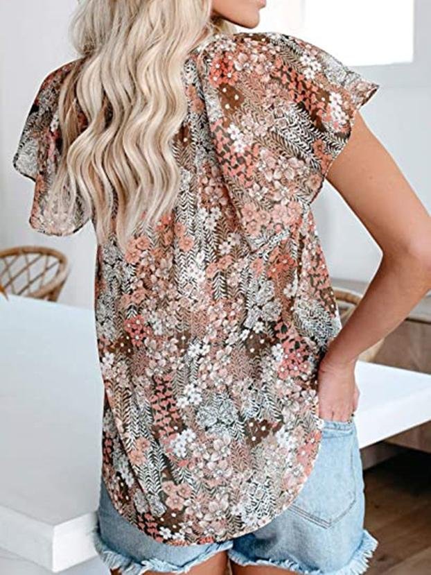 Casual Short-sleeved Loose Printed V-neck Shirt - Blouses - INS | Online Fashion Free Shipping Clothing, Dresses, Tops, Shoes - 10-20 - 18/06/2021 - BLO2106180120