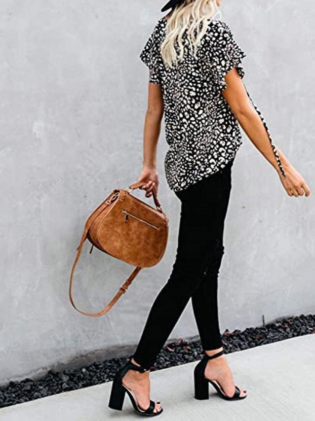 Casual Short-sleeved Loose Printed V-neck Shirt - Blouses - INS | Online Fashion Free Shipping Clothing, Dresses, Tops, Shoes - 10-20 - 18/06/2021 - BLO2106180120