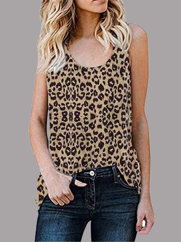 Casual Sleeveless Round Neck Leopard Vest - Tank Tops - INS | Online Fashion Free Shipping Clothing, Dresses, Tops, Shoes - 10/06/2021 - Color_Coffee - Color_White