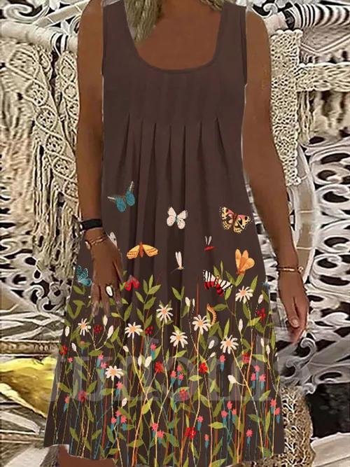 Casual Sleeveless U-neck Suspender Dress - Mini Dresses - INS | Online Fashion Free Shipping Clothing, Dresses, Tops, Shoes - 10/06/2021 - Color_Blue - Color_Brown
