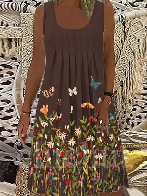 Casual Sleeveless U-neck Suspender Dress - Mini Dresses - INS | Online Fashion Free Shipping Clothing, Dresses, Tops, Shoes - 10/06/2021 - Color_Blue - Color_Brown