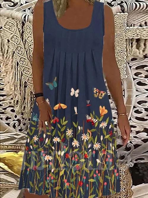 Casual Sleeveless U-neck Suspender Dress - Mini Dresses - INS | Online Fashion Free Shipping Clothing, Dresses, Tops, Shoes - 10/06/2021 - Color_Blue - Color_Brown