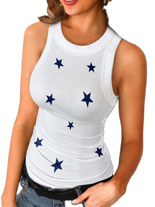 Casual Solid Color Printed Round Neck Vest - Tank Tops - INS | Online Fashion Free Shipping Clothing, Dresses, Tops, Shoes - 19/05/2021 - Color_America - Color_Blue