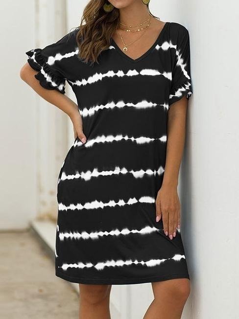 Casual Striped Tie-dye Short Dress - Mini Dresses - INS | Online Fashion Free Shipping Clothing, Dresses, Tops, Shoes - 24/05/2021 - Color_Black - Color_Blue