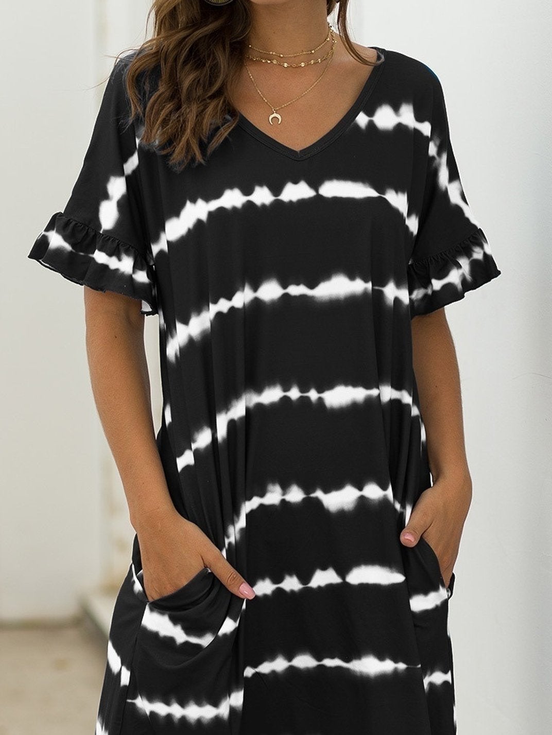 Casual Striped Tie-dye Short Dress - Mini Dresses - INS | Online Fashion Free Shipping Clothing, Dresses, Tops, Shoes - 24/05/2021 - Color_Black - Color_Blue