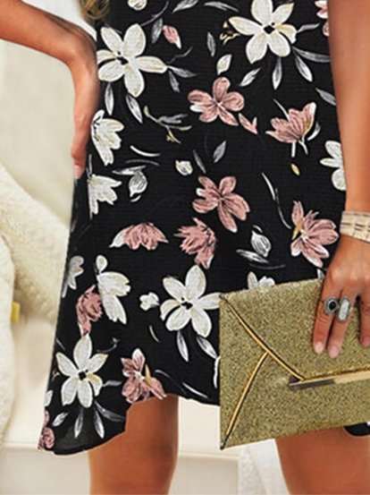 Casual V Neck Floral-Print Dresses - Mini Dresses - INS | Online Fashion Free Shipping Clothing, Dresses, Tops, Shoes - 17/06/2021 - 20-30 - color-black