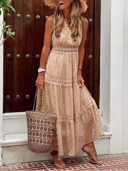 Casual V Neck Sleeveless Maxi Dress - Maxi Dresses - INS | Online Fashion Free Shipping Clothing, Dresses, Tops, Shoes - 04/06/2021 - Color_Apricot - Color_Pink