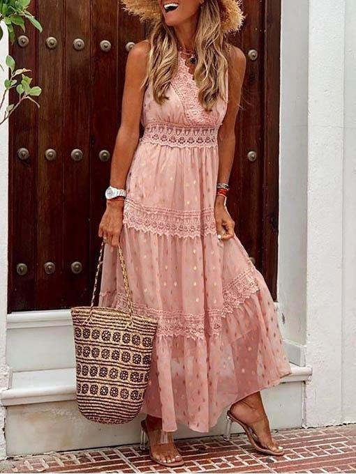 Casual V Neck Sleeveless Maxi Dress - Maxi Dresses - INS | Online Fashion Free Shipping Clothing, Dresses, Tops, Shoes - 04/06/2021 - Color_Apricot - Color_Pink