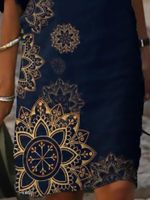 Casual V-neck Vintage Print Midi Shirt Dress - Mini Dresses - INS | Online Fashion Free Shipping Clothing, Dresses, Tops, Shoes - 19/07/2021 - 20-30 - color-black