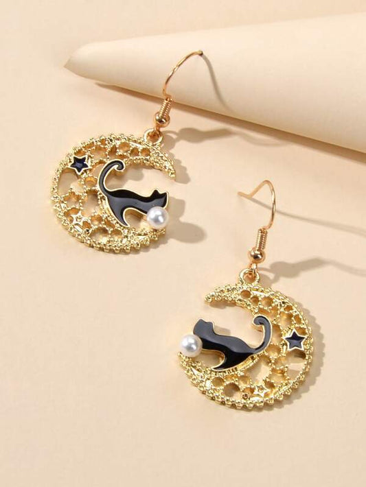 Cat Decor Hollow Out Moon Drop Earrings - INS | Online Fashion Free Shipping Clothing, Dresses, Tops, Shoes