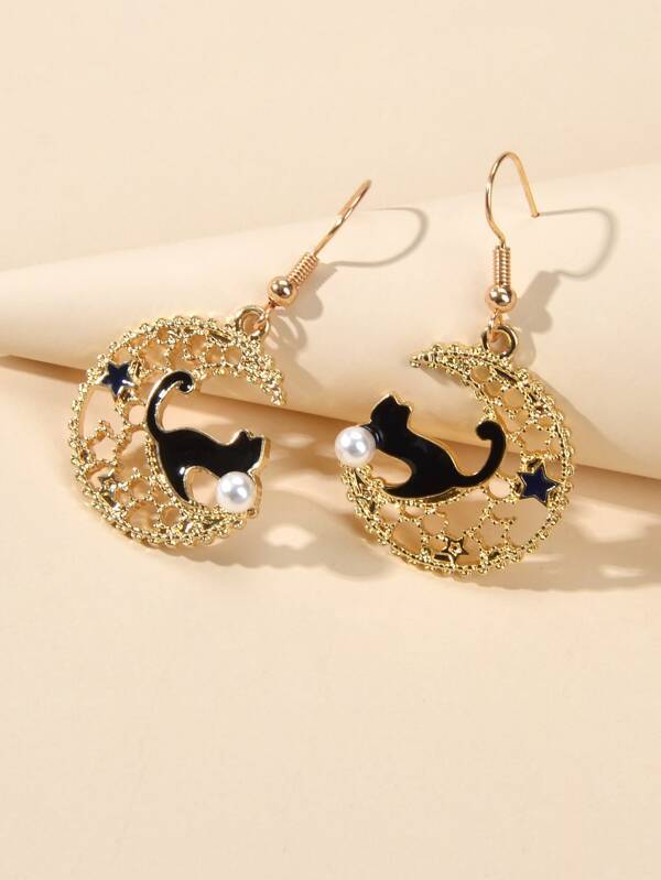 Cat Decor Hollow Out Moon Drop Earrings - INS | Online Fashion Free Shipping Clothing, Dresses, Tops, Shoes