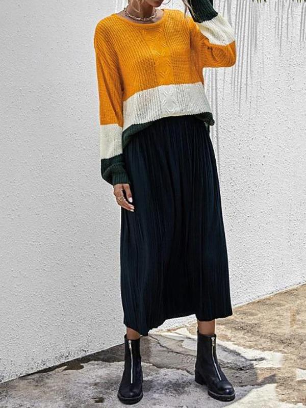 Colorblock Chunky Sweater - Yellow - INS | Online Fashion Free Shipping Clothing, Dresses, Tops, Shoes - 02/08/2021 - Autumn - Casual