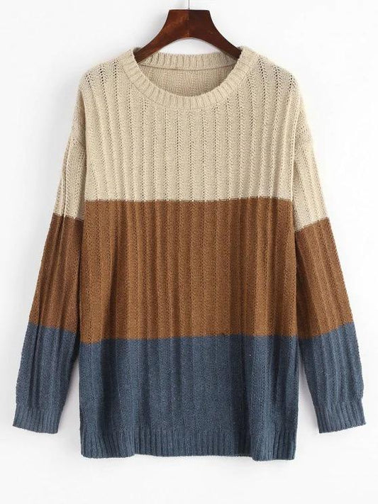 Colorblock Pointelle Knit Sweater - INS | Online Fashion Free Shipping Clothing, Dresses, Tops, Shoes