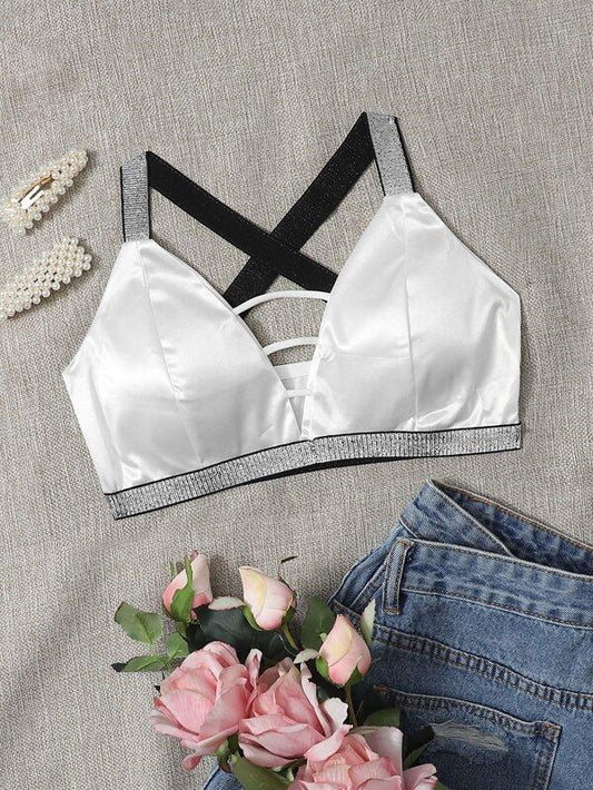 Contrast Binding Satin Bralette - INS | Online Fashion Free Shipping Clothing, Dresses, Tops, Shoes
