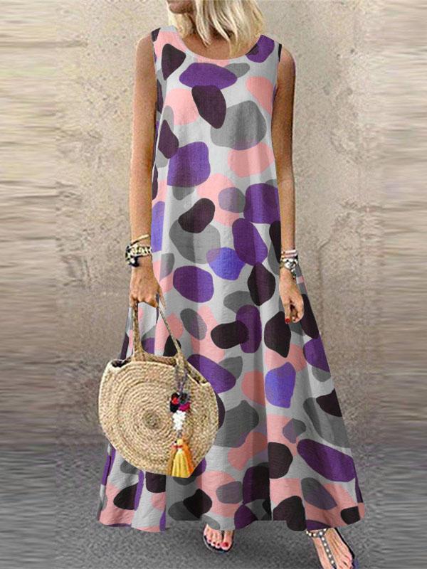 Contrast Print Sleeveless Plus Size Dress - Maxi Dresses - INS | Online Fashion Free Shipping Clothing, Dresses, Tops, Shoes - 10-20 - 22/07/2021 - color-blue