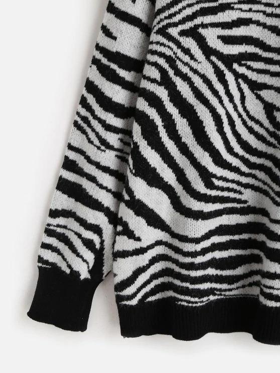Crew Neck Drop Shoulder Zebra Sweater - INS | Online Fashion Free Shipping Clothing, Dresses, Tops, Shoes
