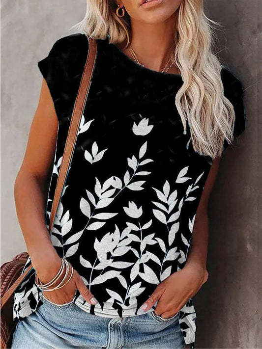 Crew Neck Printed Short Sleeve Casual T-shirt - T-Shirts - INS | Online Fashion Free Shipping Clothing, Dresses, Tops, Shoes - 04/06/2021 - Category_T-Shirts - Color_Black