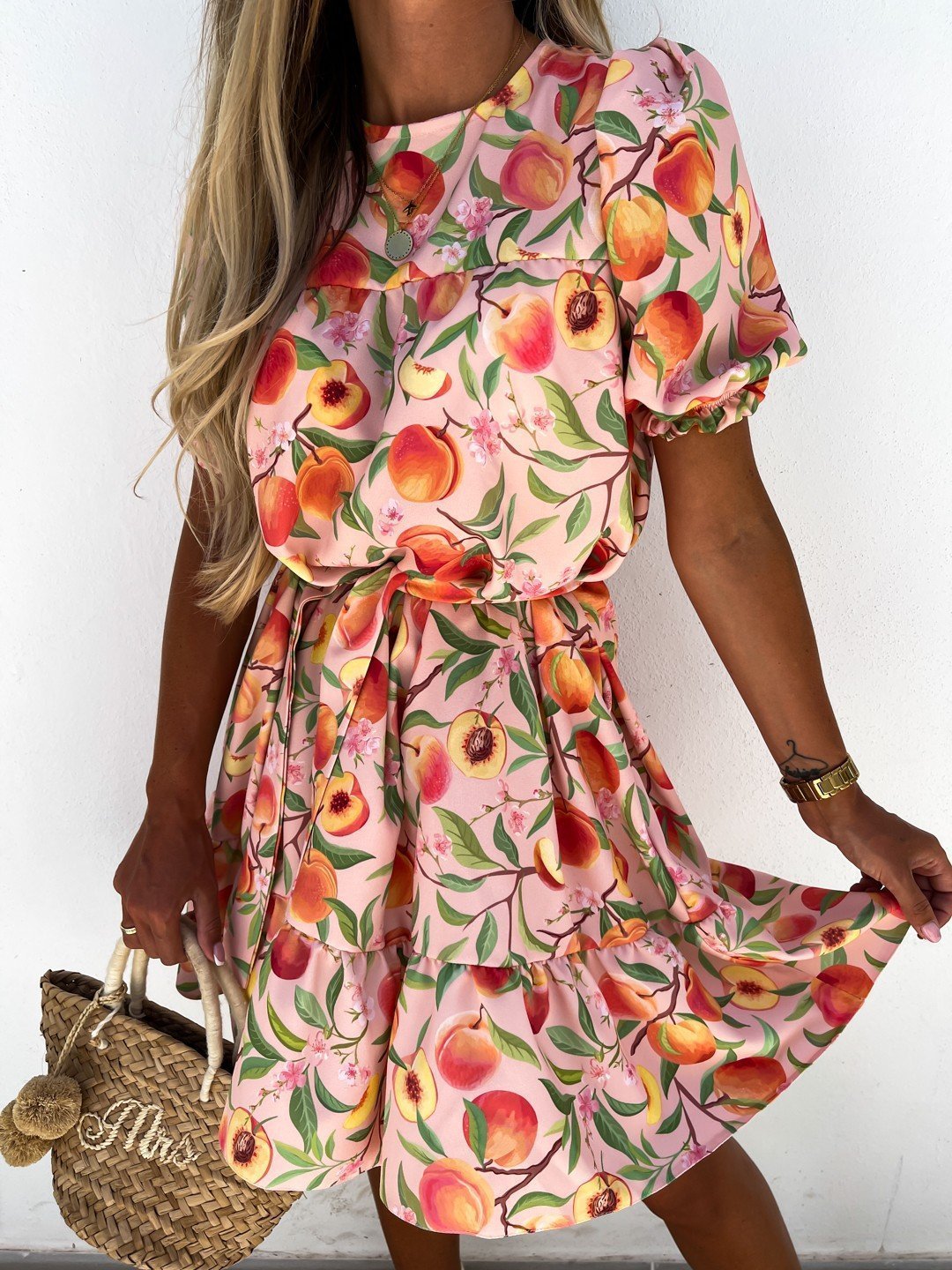 Crew Neck Printed Short Sleeve Mini Dress - Mini Dresses - INS | Online Fashion Free Shipping Clothing, Dresses, Tops, Shoes - 12/07/2021 - 20-30 - Category_Mini Dresses