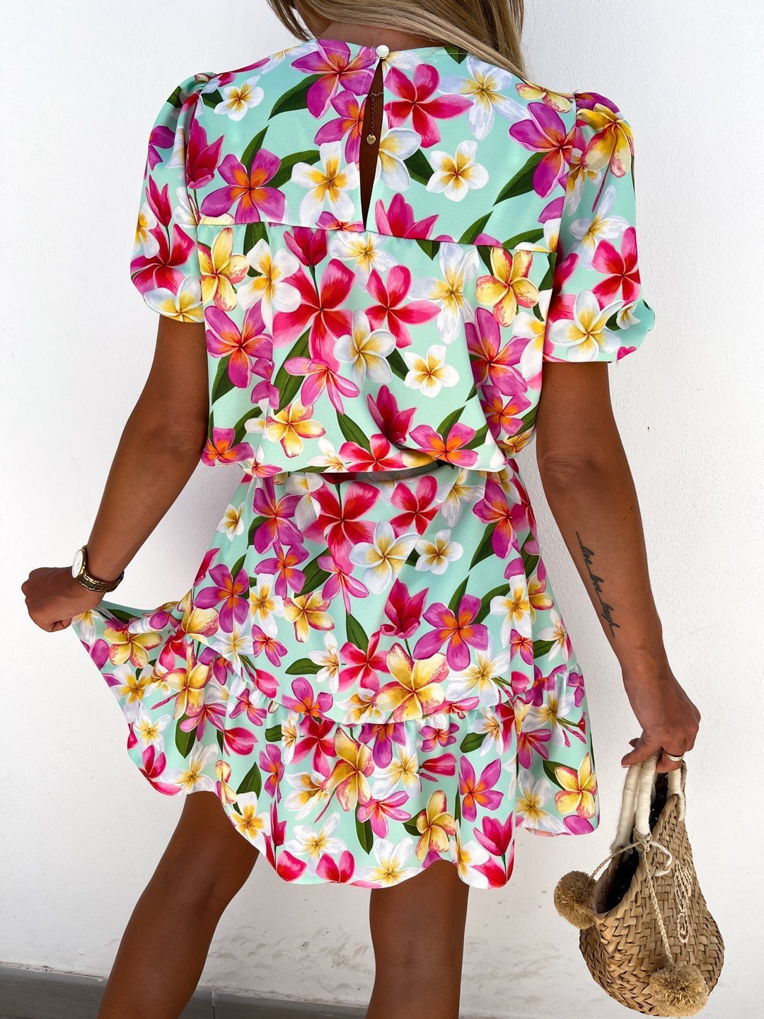 Crew Neck Printed Short Sleeve Mini Dress - Mini Dresses - INS | Online Fashion Free Shipping Clothing, Dresses, Tops, Shoes - 12/07/2021 - 20-30 - Category_Mini Dresses