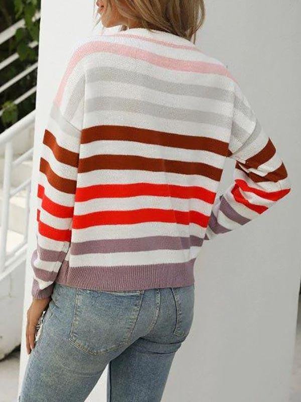 Crew Neck Striped Sweater - Sweaters - INS | Online Fashion Free Shipping Clothing, Dresses, Tops, Shoes - 02/08/2021 - Autumn - Casual