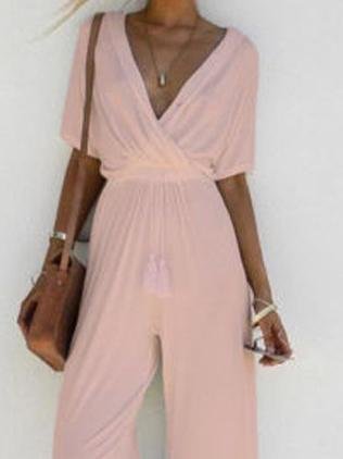 Cross Deep-v Belted Wide-leg Jumpsuit - Jumpsuit & Rompers - INS | Online Fashion Free Shipping Clothing, Dresses, Tops, Shoes - 10-20 - 16/06/2021 - Bottoms