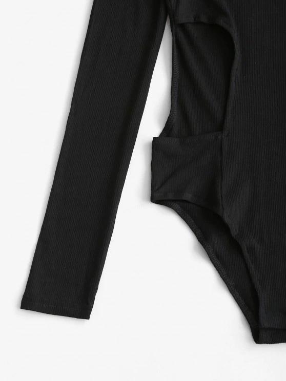 Cutout Mock Neck Ribbed Bodysuit - INS | Online Fashion Free Shipping Clothing, Dresses, Tops, Shoes