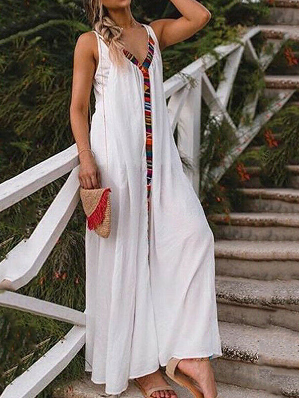 Women's Dresses Sling V-Neck Contrast Panel Dress