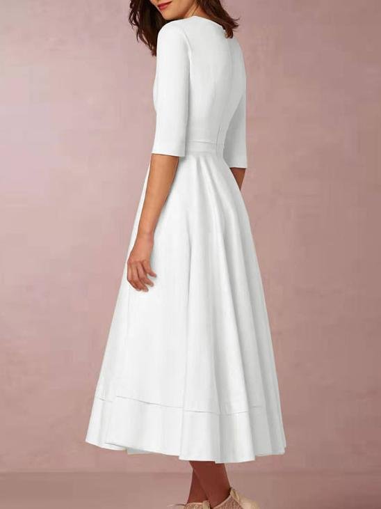 Deep V Neck Mid-sleeve Midi Dress - Midi Dresses - INS | Online Fashion Free Shipping Clothing, Dresses, Tops, Shoes - 07/06/2021 - Color_Black - Color_Red