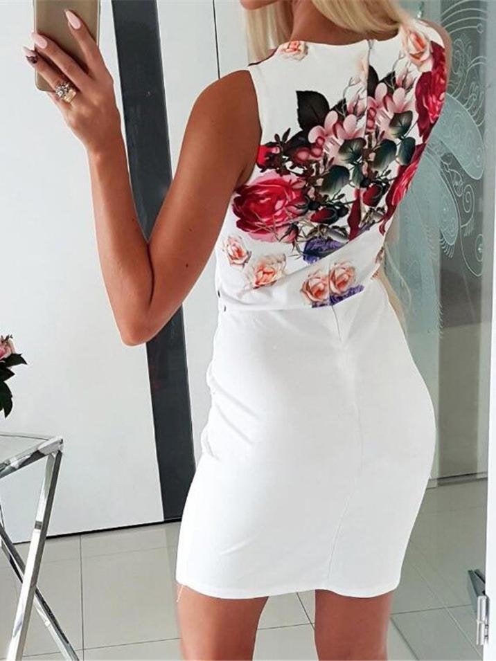Deep V-neck Printed Sleeveless Dress - Mini Dresses - INS | Online Fashion Free Shipping Clothing, Dresses, Tops, Shoes - 10-20 - 21/06/2021 - Category_Mini Dresses